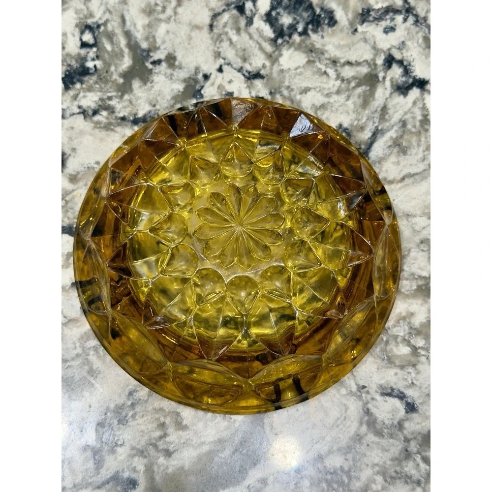 Vintage MCM Amber Glass Ashtray Anchor Hocking Fairfield Starburst 4 Slot HEAVY